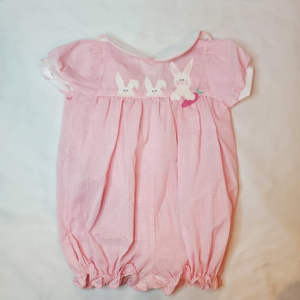 Vintage 18 Month Pink White Plaid Romper Bunny Rabbit Melissa Jackson